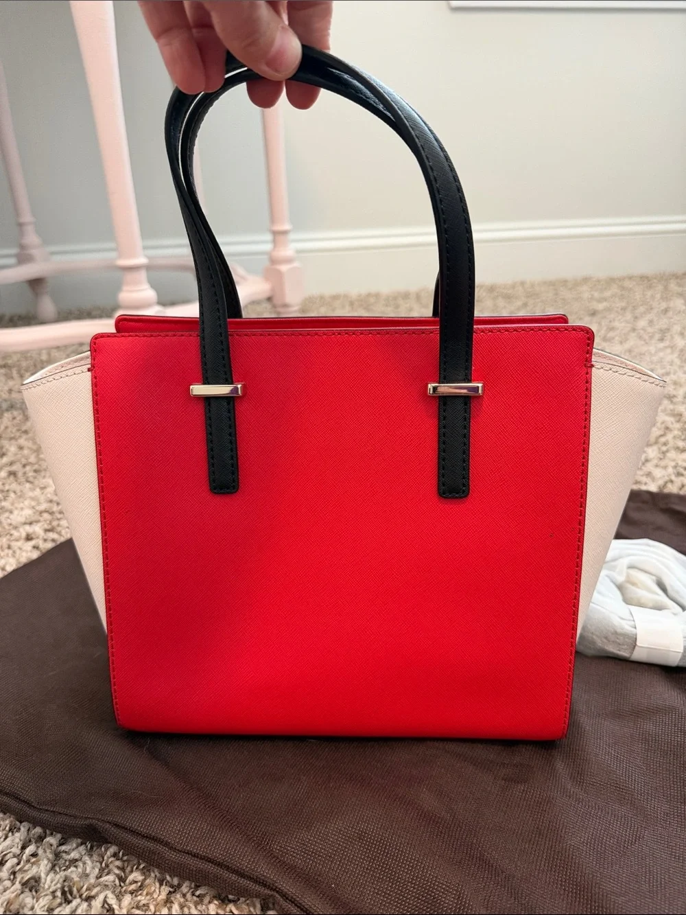 kate spade Red, Cream & Black Colorblock Saffiano Satchel with Wallet